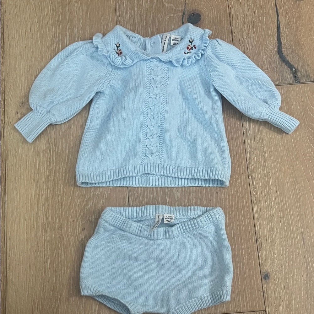 Janie and Jack Light Blue Knit Two-Piece Set with Embroidered Collar